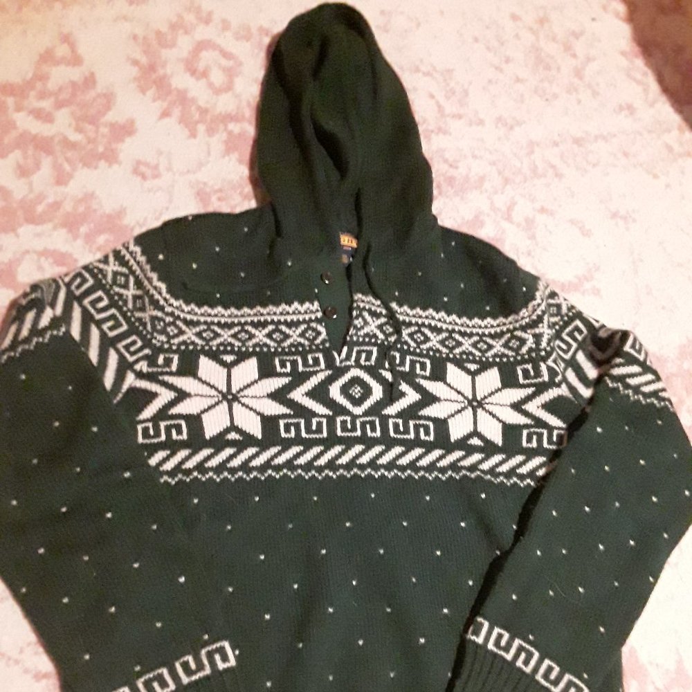 Rugby Ralph Lauren Green Wool Snowflake Hoodie